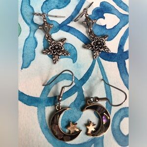 Vintage Moon and stars earring duo